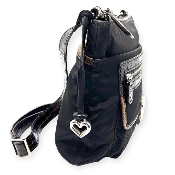 Brighton Carter Bag Purse Blk/Choc H92189 Sterling Silver Vinyl Crossbody - Picture 8 of 10